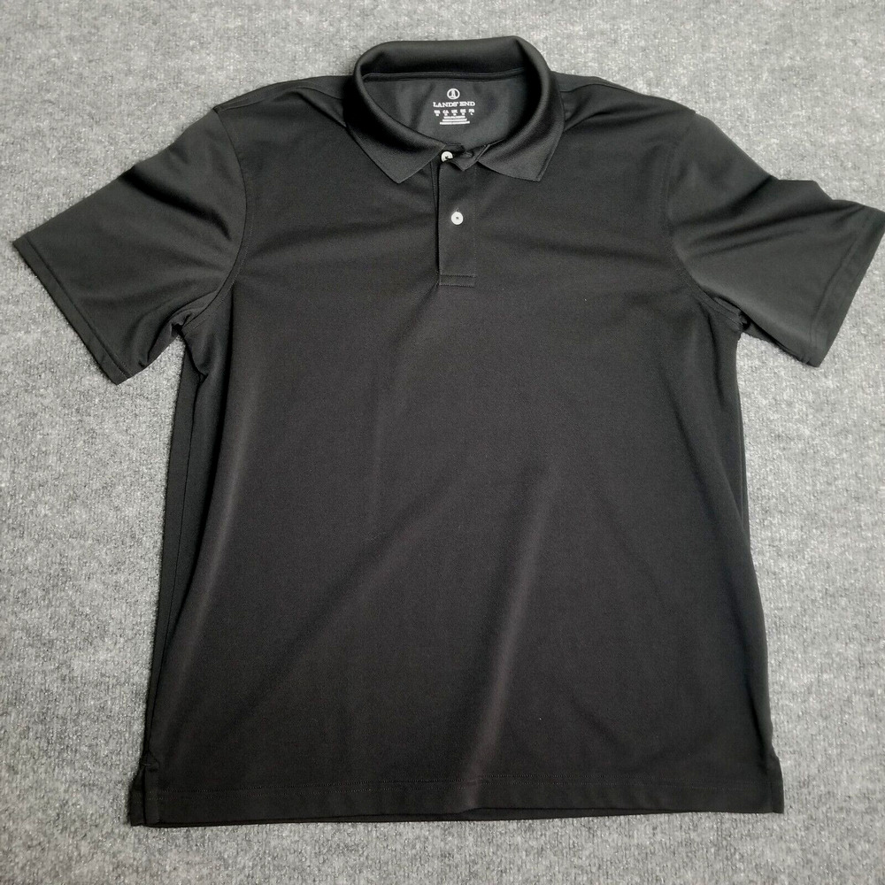Lands End Mens M Black Polo Shirt Polyester golf